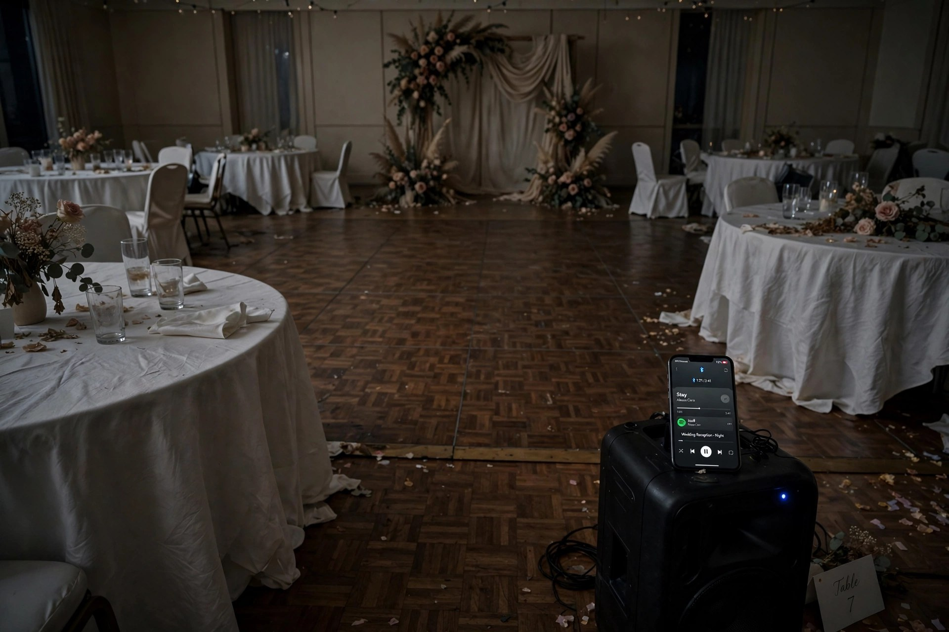 Empty wedding dance floor — what happens when a playlist runs the night